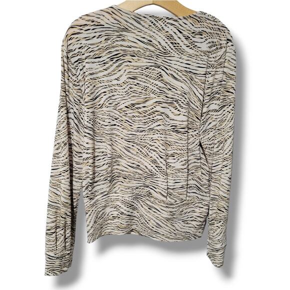 H&M Women’s Cream Animal Print Wrap Blouse – Large, Polyester Blend, Gently Used - Picture 2 of 9
